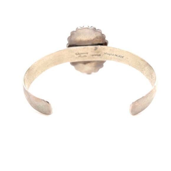 Sterling Silver Green Turquoise Flower Shaped Cuff - Picture 3 of 11